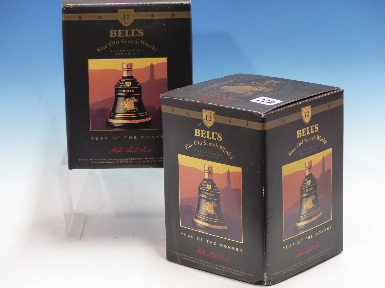 WHISKY. BELLS YEAR OF THE MONKEY 1992 EDITION 2 x BOTTLES, BOXED. (2)