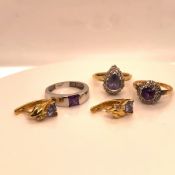 AN 18ct WHITE GOLD AND AMETHYST RING, FINGER SIZE M, TOGETHER WITH AN 18ct AMETHYST AND DIAMOND