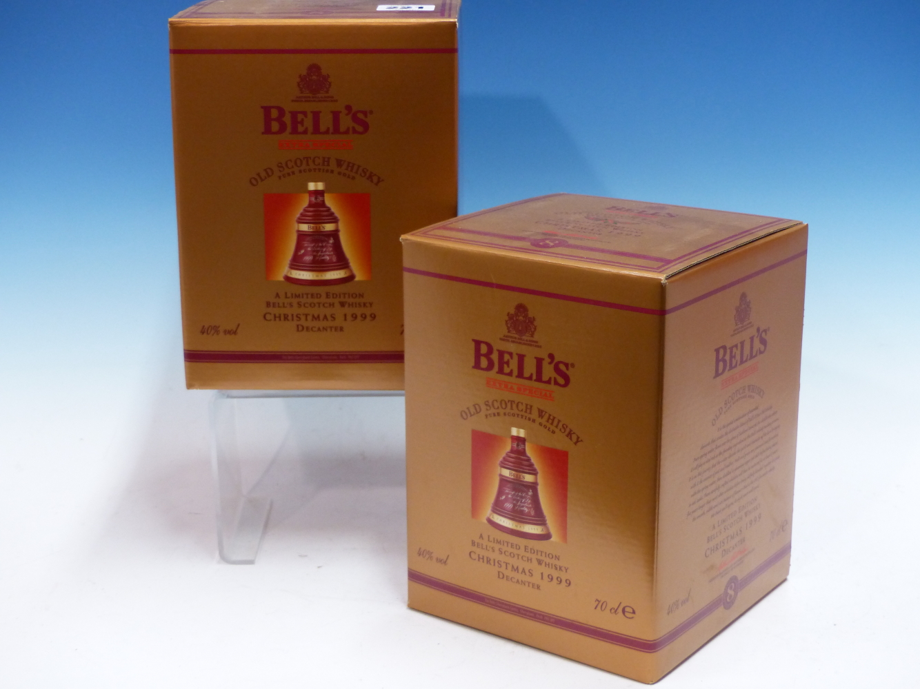 WHISKY. BELLS CHRISTMAS 1999 EDITION 2 x BOTTLES, BOXED. (2)