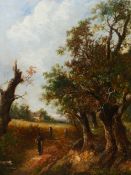 JOSEPH THORS. (1835-1920) TWO WOODED LANDSCAPES WITH FIGURES, BOTH SIGNED OILS ON CANVAS. 53 x