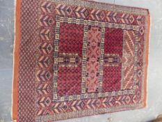 AN ORIENTAL RUG OF TURKOMAN DESIGN 160 x 130cms.