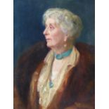 P.TENNYSON LEE. EARLY 20th.C. PORTRAIT OF MRS. REGINALD THOMASON, SIGNED AND INDISTINCTLY DATED, OIL