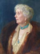 P.TENNYSON LEE. EARLY 20th.C. PORTRAIT OF MRS. REGINALD THOMASON, SIGNED AND INDISTINCTLY DATED, OIL