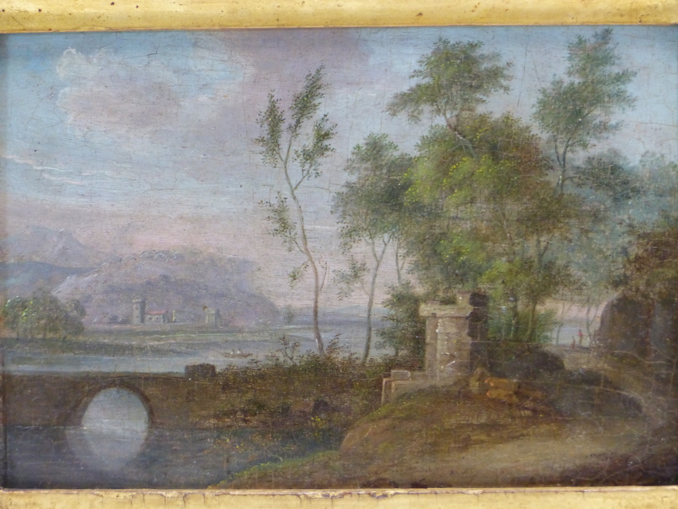 OLD MASTER SCHOOL. AN ITALIANATE RIVER LANDSCAPE WITH FOREGROUND BRIDGE, OIL ON PANEL. 10 x 14. - Image 2 of 10
