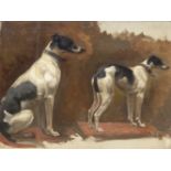 SIR ALFRED MUNNINGS. (1878-1959) TWO STUDIES OF A LURCHER, OIL ON CANVAS. 31 x 41cms.