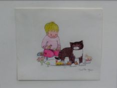 JUDITH KERR, CONTEMPORARY. ARR. MOG THE CAT, PENCIL SIGNED CRAYON ON PAPER. 18 x 19cms.