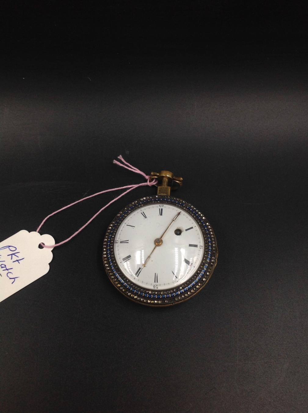 A GOOD LATE 18th/EARLY 19th.C. POCKET WATCH. UNSIGNED SINGLE FUSEE MOVEMENT. DOMED ENAMEL DIAL, - Image 3 of 6