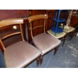 A PAIR OF VICTORIAN CHAIRS AND A PAIR OF EDWARDIAN CHAIRS.