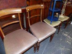 A PAIR OF VICTORIAN CHAIRS AND A PAIR OF EDWARDIAN CHAIRS.