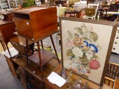 A TAMBOUR TOP FILE CABINET, A FIRESCREEN AND AN OCCASIONAL TABLE.