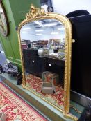 A VICTORIAN GILT OVERMANTLE MIRROR.