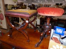 AN ADJUSTABLE PIANO STOOL AND A DRESSING STOOL.