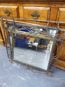 TWO WROUGHT IRON FRAMED MIRRORS.