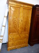 A VICTORIAN SATINBIRCH SMALL WARDROBE.