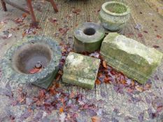 TWO STONE WALL TOPPERS, PLANTERS ETC.