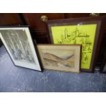 A QTY OF 19th.C.AND OTHER PRINTS AND PICTURES AND A LARGE WATERCOLOUR SIGNED ALBERT POLLITT.