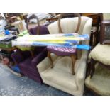 TWO EDWARDIAN WING ARMCHAIRS AND TWO OF BALLOON BACK CHAIRS