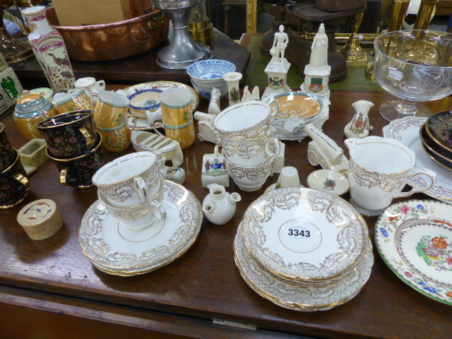 A QTY OF CRESTEDWARE AND DECORATIVE CHINA.