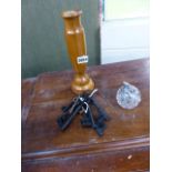 A GROUP OF ANTIQUE IRON KEYS, A MIRROR, TABLE LIGHTER,ETC.