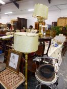 A BRASS STANDARD LAMP AND MATCHING TABLE LAMP.