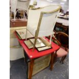 THREE LOOM CHAIRS, A RETRO TABLE AND A FILING CABINET.