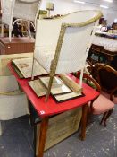 THREE LOOM CHAIRS, A RETRO TABLE AND A FILING CABINET.