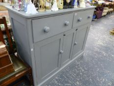 A PAINTED SIDE CABINET WITH DRAWERS.