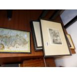 ANTIQUE ETCHINGS AND A MAP.