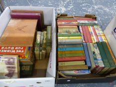 TWO BOXES OF VINTAGE CHILDREN'S BOOKS TO INCLUDE BIGGLES, BILLY BUNTER,ETC.