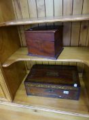 A VICTORIAN WRITING BOX AND A SMALL MAHOGANY BOX.