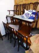 EIGHT MAHOGANY DINING CHAIRS AND AN OAK REFECTORY TABLE.