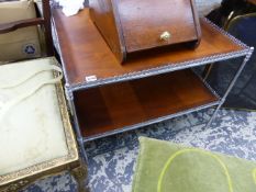 A PAIR OF CHROME FRAMED TWO TIER TABLES.