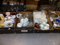 EIGHT BOXES OF ASSORTED CHINA AND GLASSWARES.