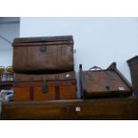 A COAL BOX AND TWO TIN TRUNKS;