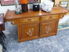 AN ORIENTAL HARDWOOD SIDE CABINET.