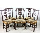 Set of six 19th century Chippendale-style side chairs, bench made, Santa Domingo mahogany with