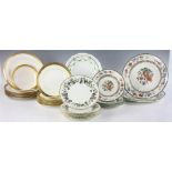 Five sets of plates to include: seven (7) Mintons, gold rims, 7 3/4" diameter; seven (7) Lenox, gold