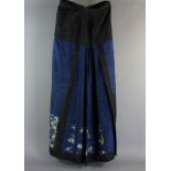 Chinese 19th century blue embroidered skirt, 43" H x 88" W.