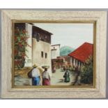 I. Rogow, street scene in Mexico, oil on canvas board, signed and dated 1957, 16" x 20", frame 21" x