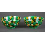 Pair of Chinese Famille Rose porcelain bowls, three glaze color style, Kangxi mark on base, 6"