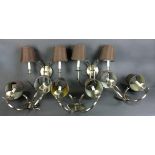 Set of five hand-wrought two-light wall sconces, with shades, by Grag Studios, 12" H (to top of