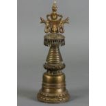 Chinese bronze Buddha pagoda, 12" H.