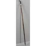 Swiss wooden walking staff dated 'July 1899', with names of Alp mountains, 'Jungefrau', 'Staubbach',