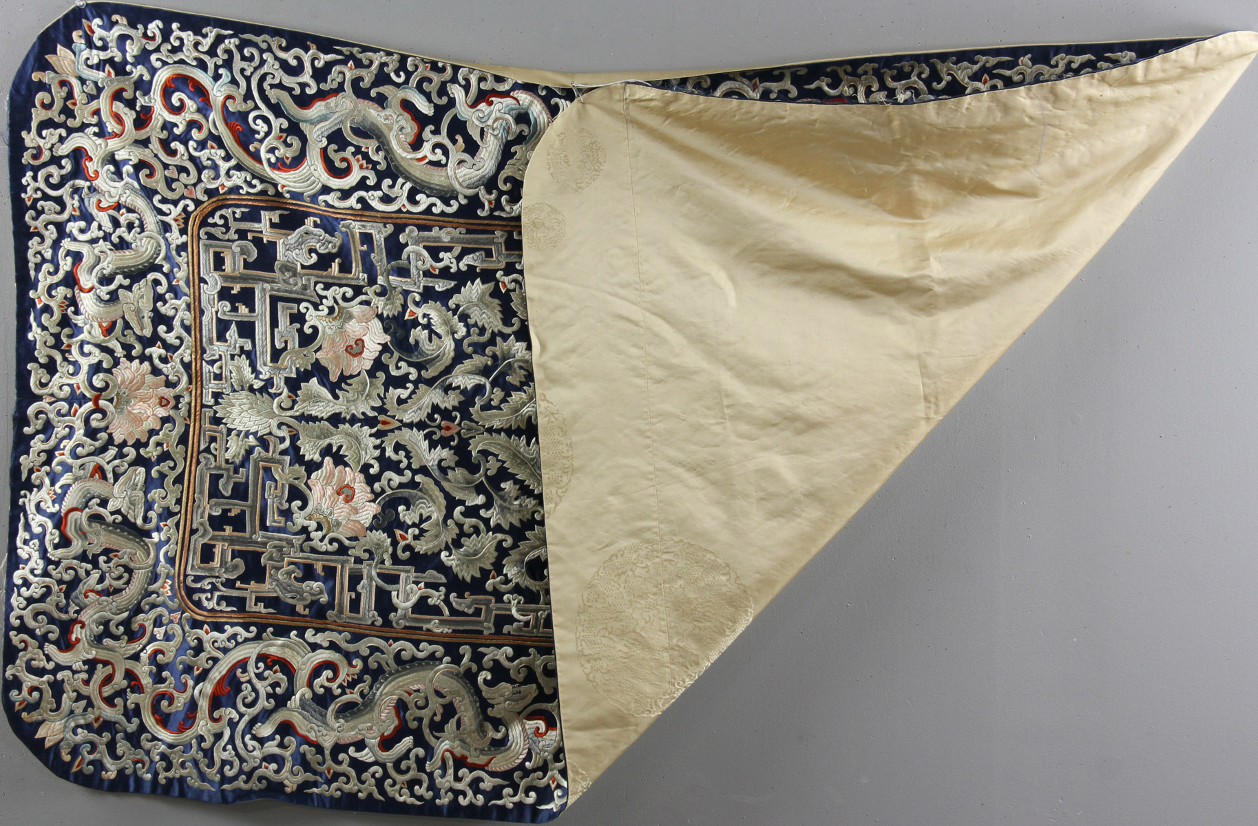 Early 20th century Chinese embroidered cloth, originally used as piano shawl, 60" x 36". Some - Image 6 of 7