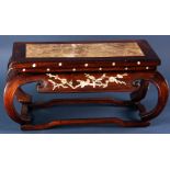 Chinese hardwood stand mounted with marble stone on top, 7" x 15".