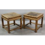 Pair of 19th century Chinese hardwood stools, 19" x 19" x 19".