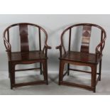 Pair of Chinese hardwood armchairs, 38" x 24" x 19".