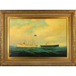 Jacobson School, 19th century view of ships at sea, oil on canvas, unsigned, 24" x 36", framed 34" x