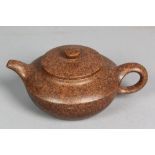 Chinese Yixing pottery teapot with Zhou Chenyi mark, 2 3/4" x 6".