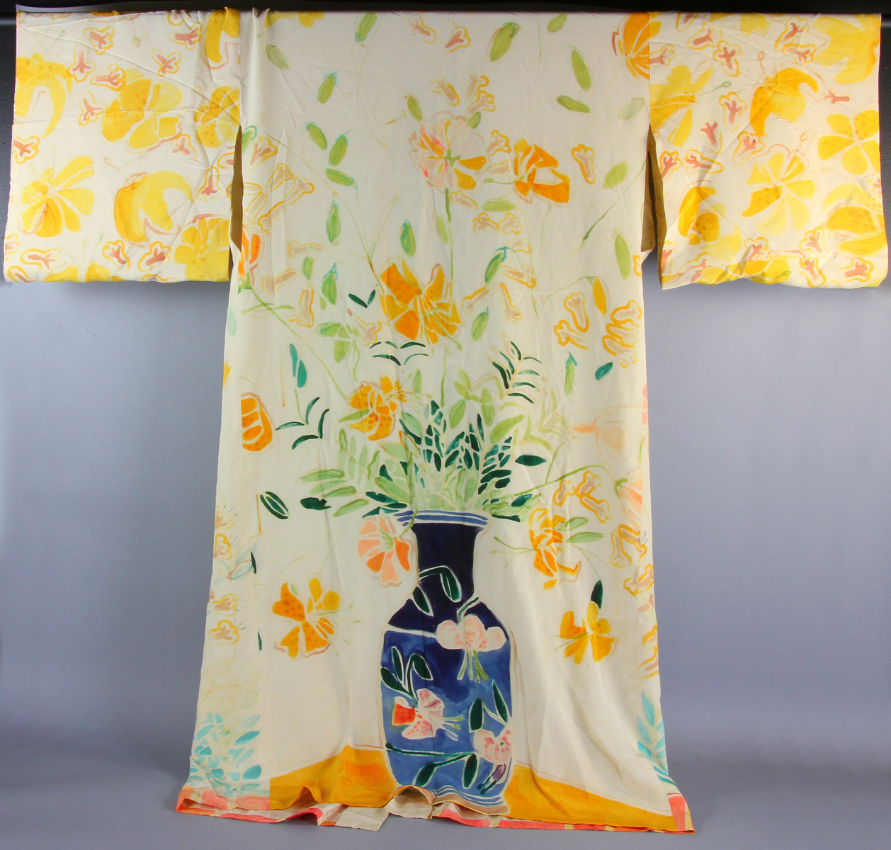 Japanese silk kimono as pajamas, 52" H x 56" W. - Image 5 of 5